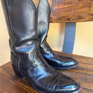 LUCCHESE Black Leather Cowboy Boots